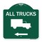 Signmission Trucks Sign All Trucks W/ Truck & Left Arrow, Green & White Aluminum Sign, 18" x 18", GW-1818-22783 A-DES-GW-1818-22783 - alternate 1